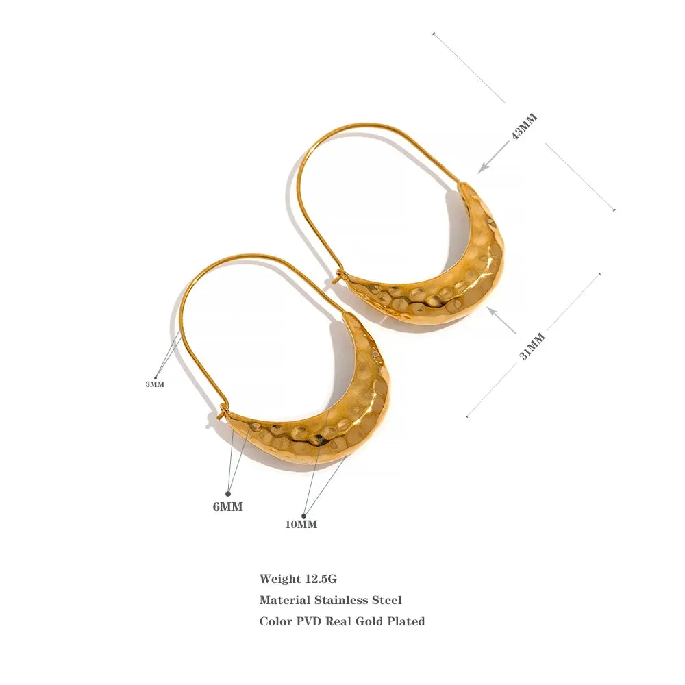 Golden Stainless Steel Drop Dangle Hoop Earrings Ear Hook Tarnish Free Minimalist Metal Texture Women Fashion Jewelry