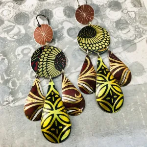Golden Sunflower Tin Chandelier Earrings