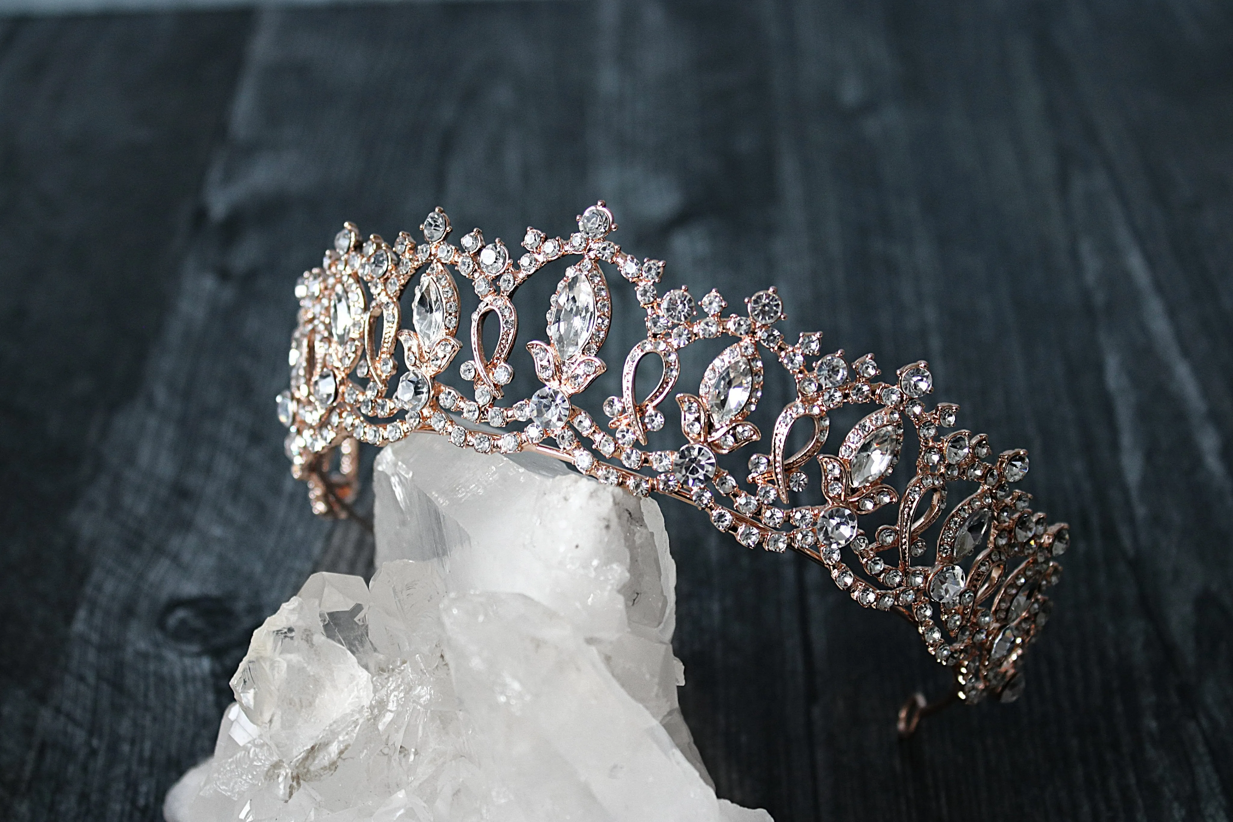 GRAND SERENA Rose Gold Tiara with Swarovski Crystal Colored Center Accent Stones