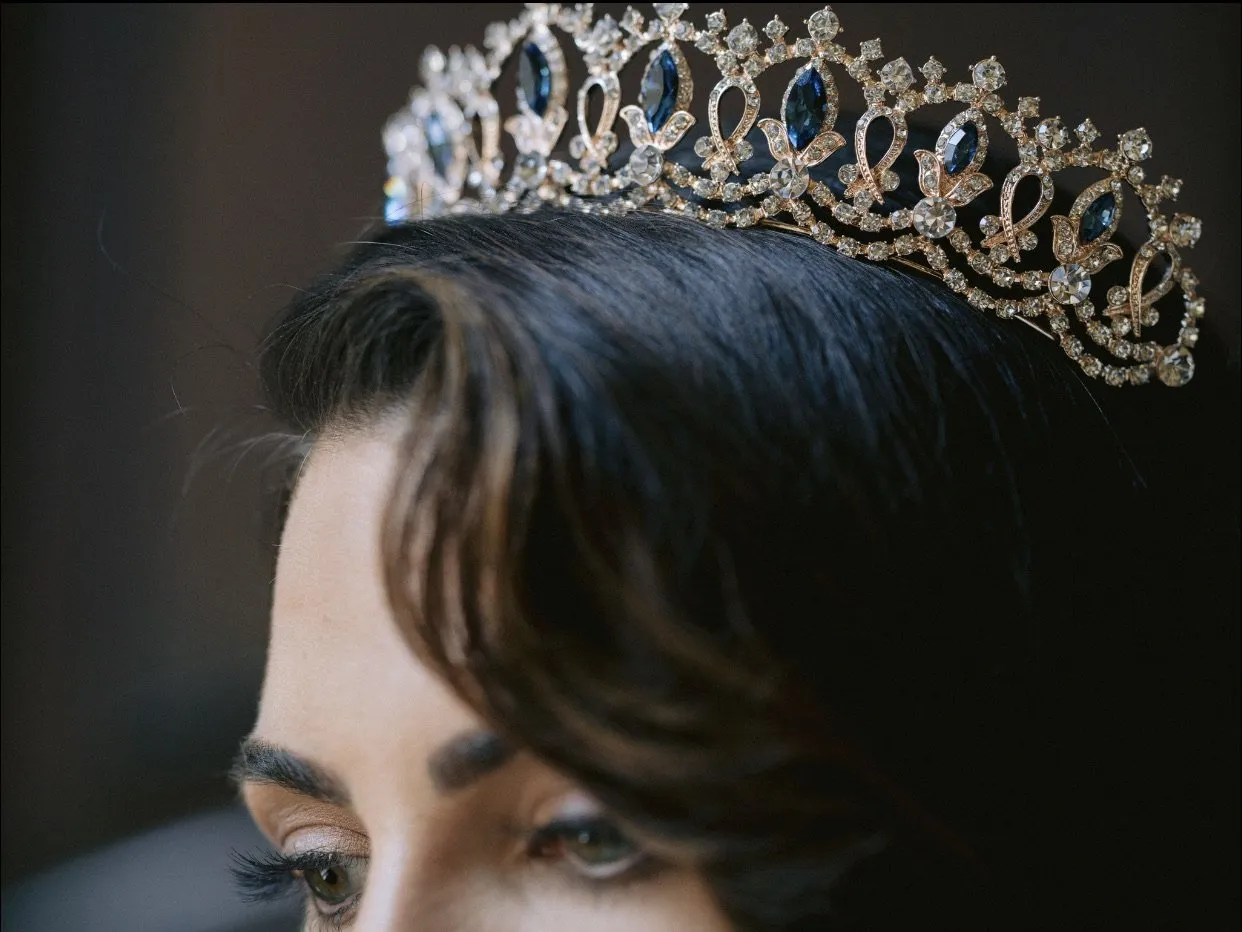 GRAND SERENA Rose Gold Tiara with Swarovski Crystal Colored Center Accent Stones