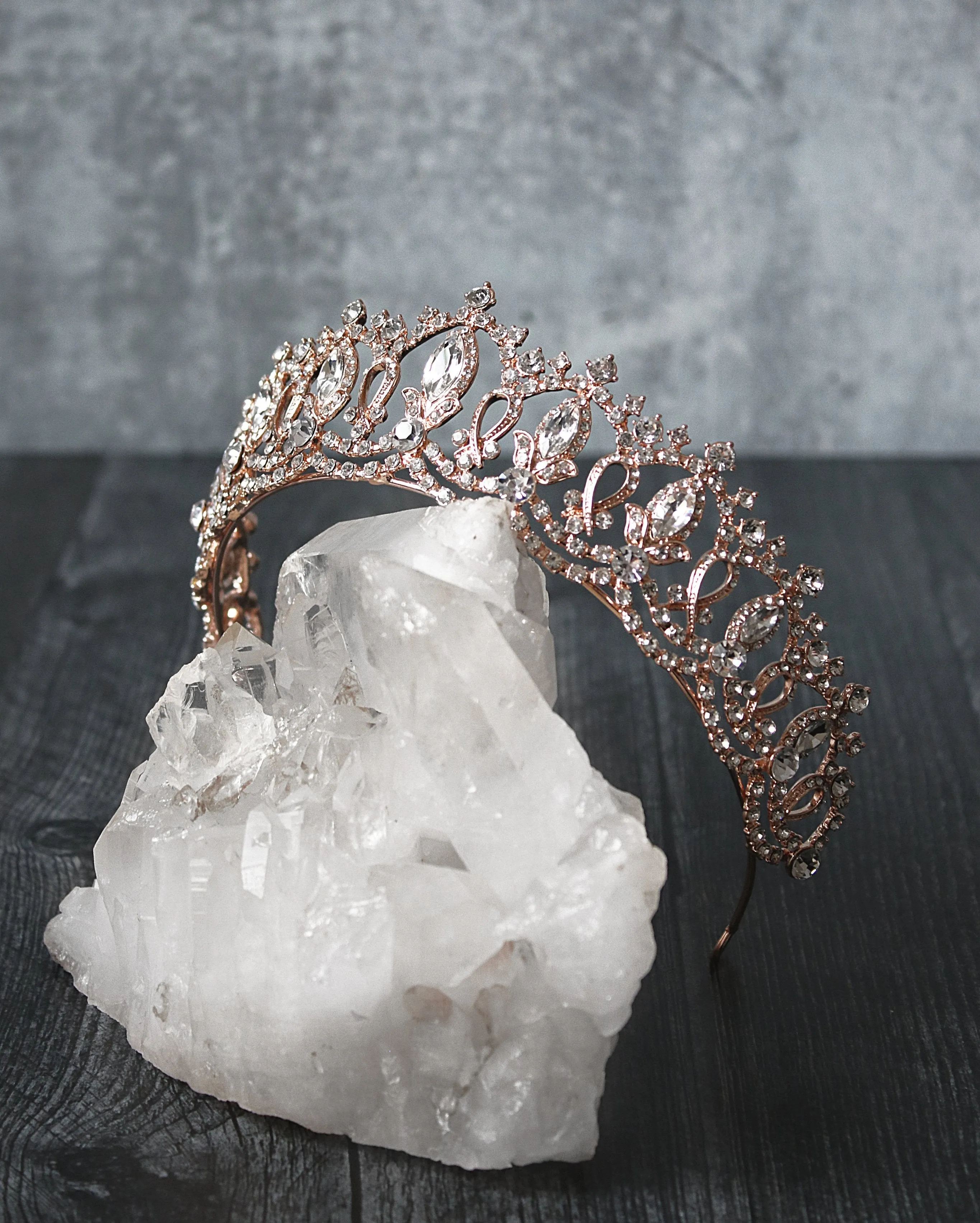 GRAND SERENA Rose Gold Tiara with Swarovski Crystal Colored Center Accent Stones