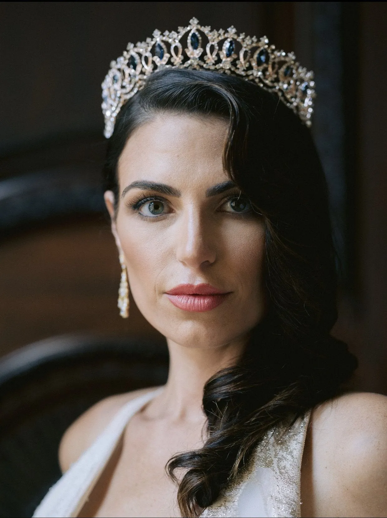GRAND SERENA Rose Gold Tiara with Swarovski Crystal Colored Center Accent Stones