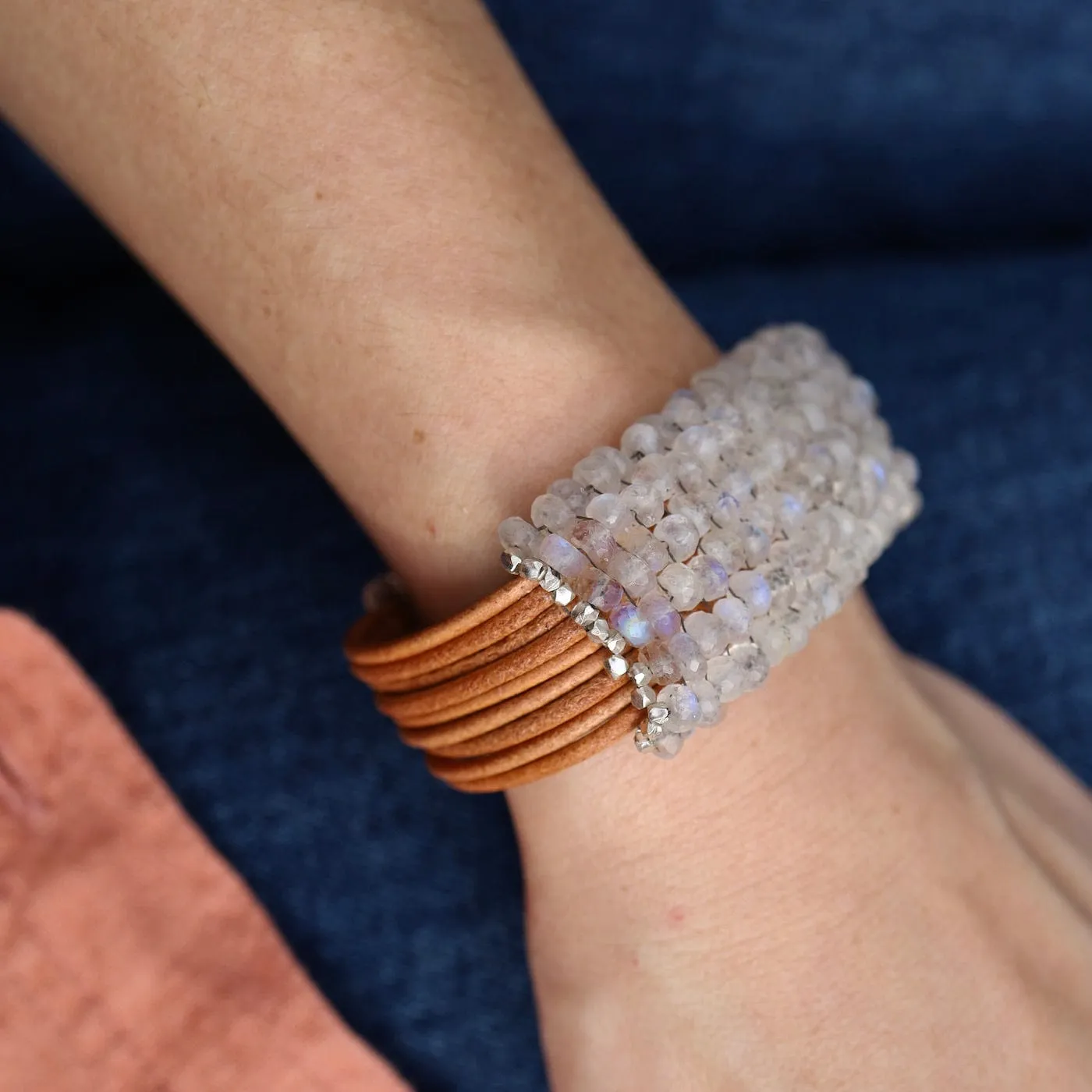 Hand Stitched Faceted Moonstone Bracelet