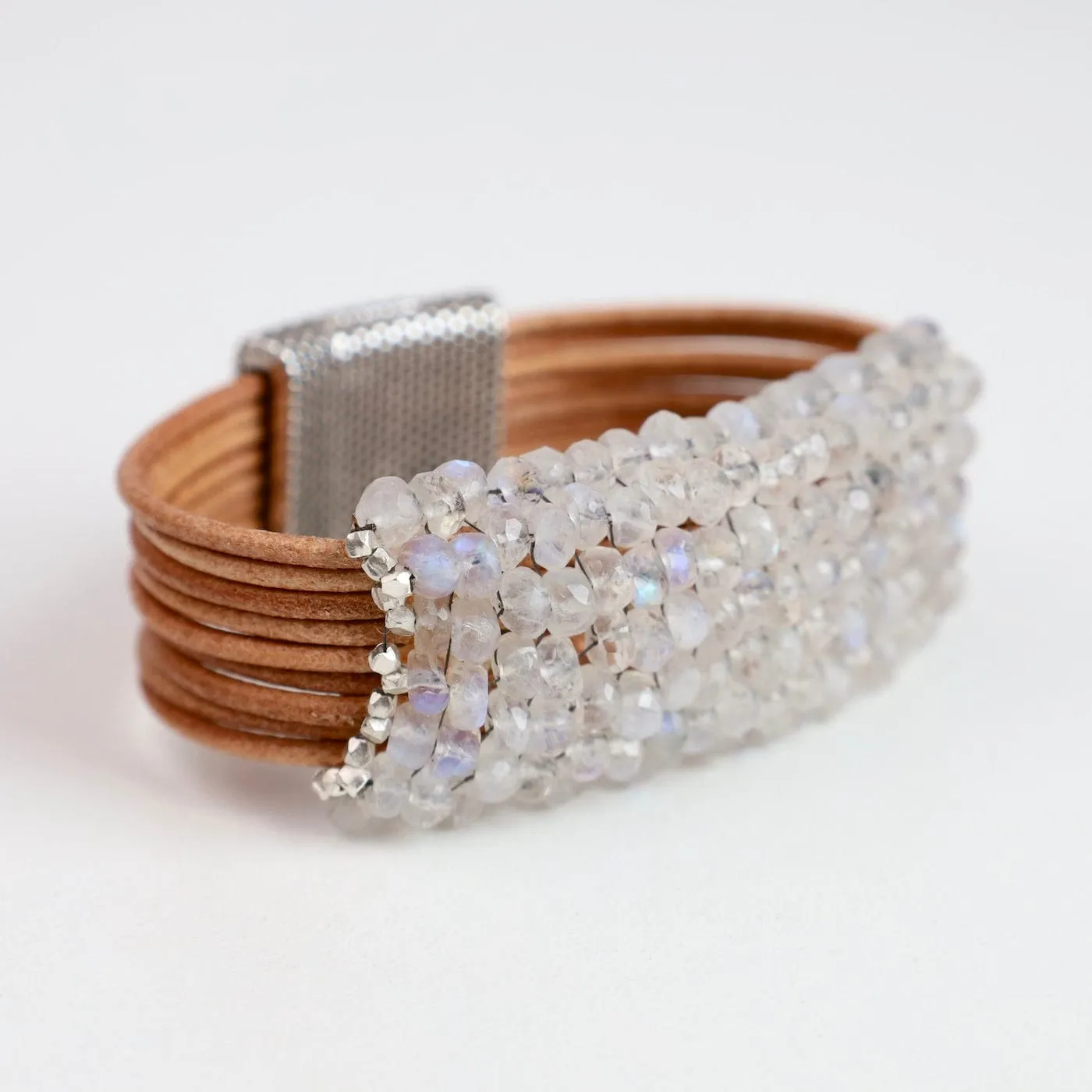 Hand Stitched Faceted Moonstone Bracelet