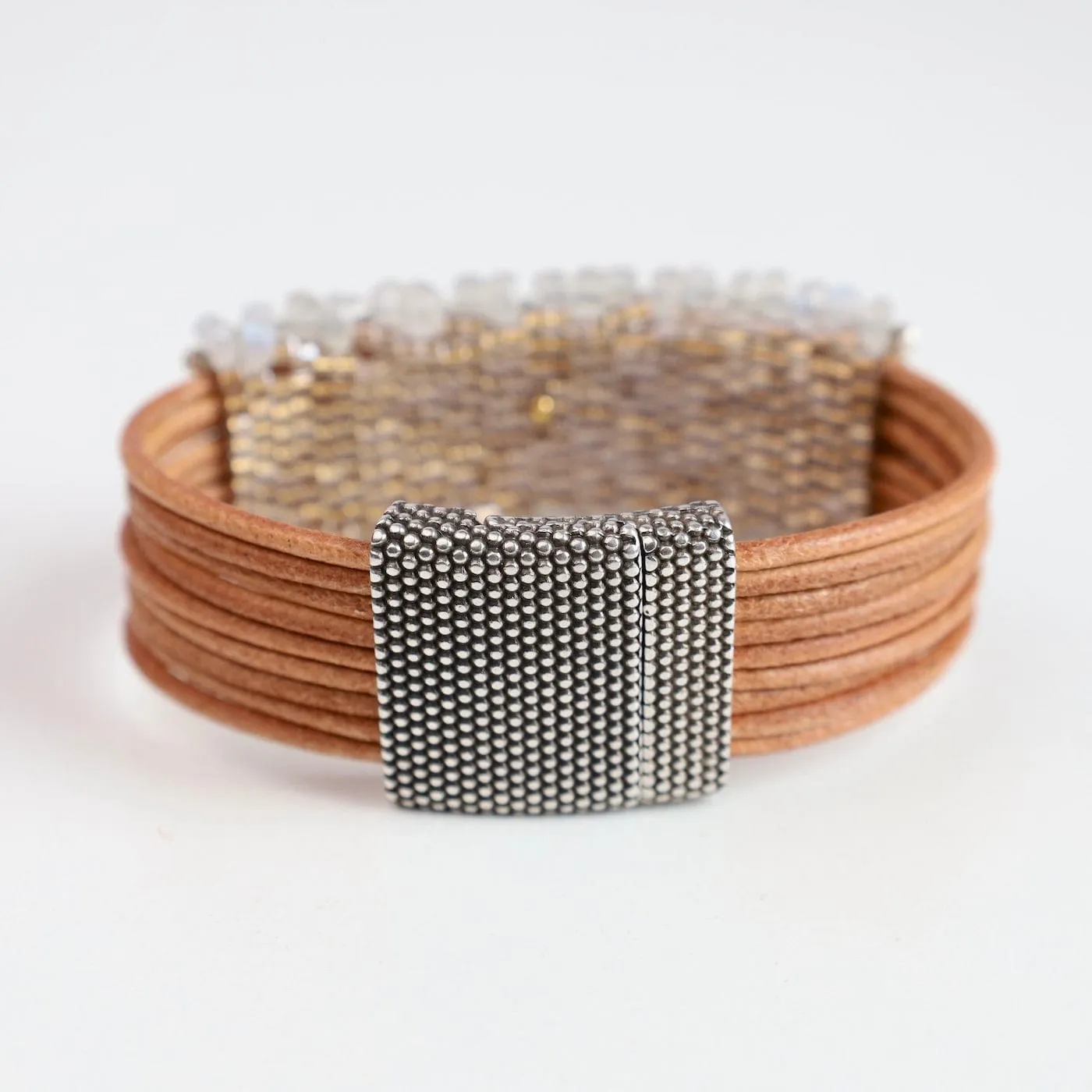 Hand Stitched Faceted Moonstone Bracelet