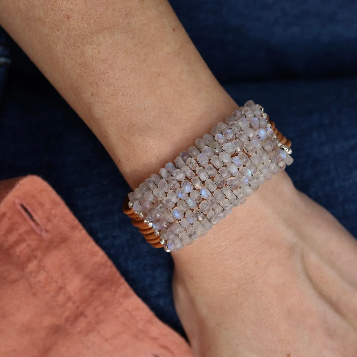Hand Stitched Faceted Moonstone Bracelet