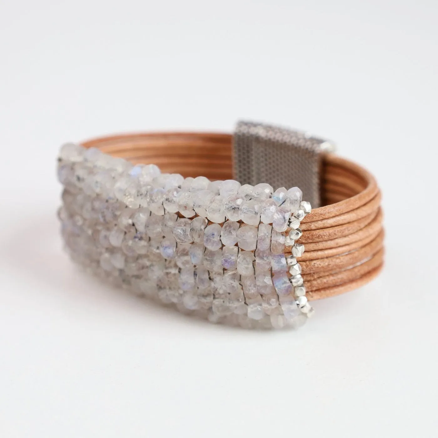 Hand Stitched Faceted Moonstone Bracelet