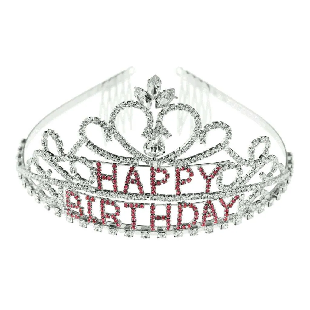 Happy Birthday Tiara - Silver with Pink Stones