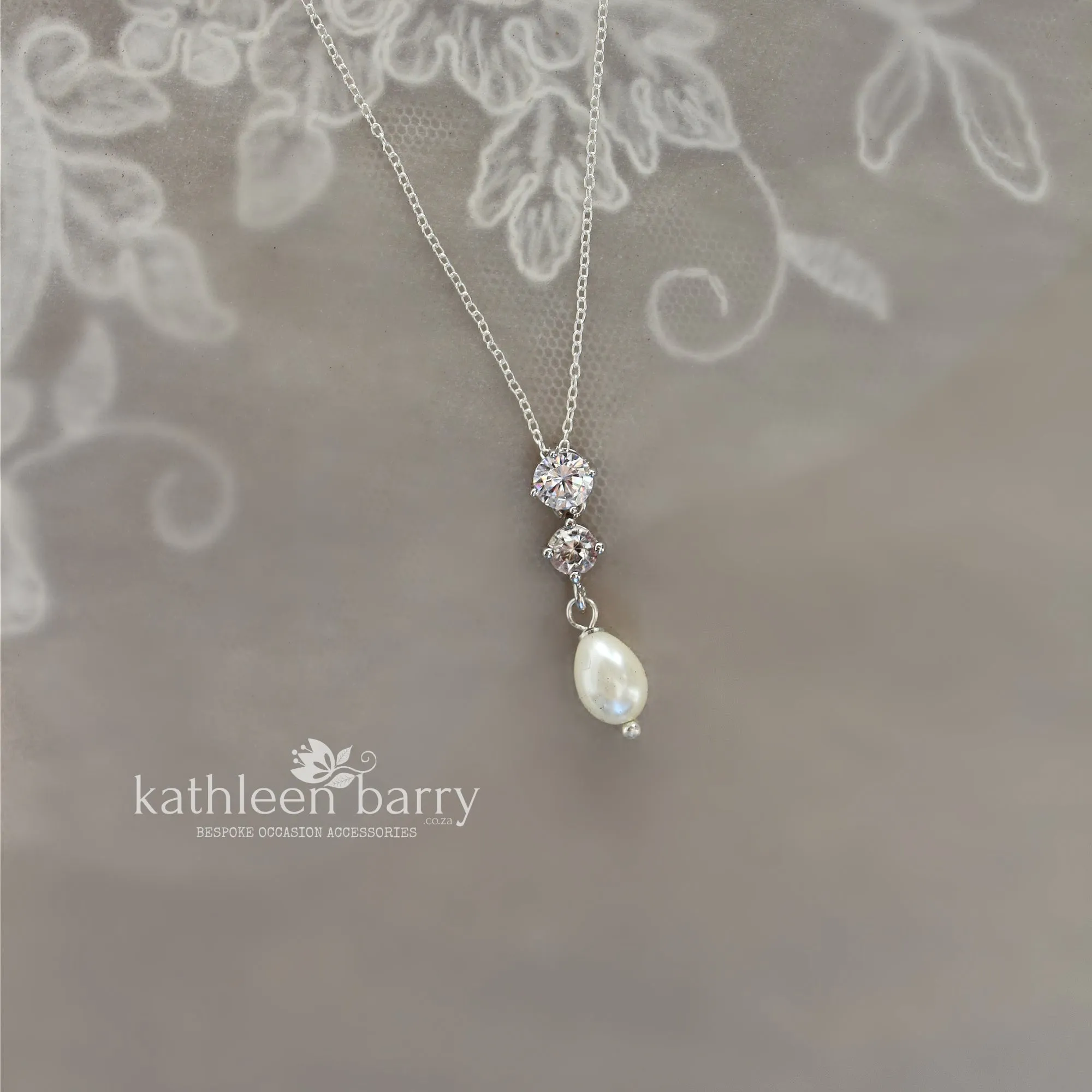 Hazel double Cubic Zirconia studs & pearl drop earrings and or necklace - Sterling silver   Nickel free