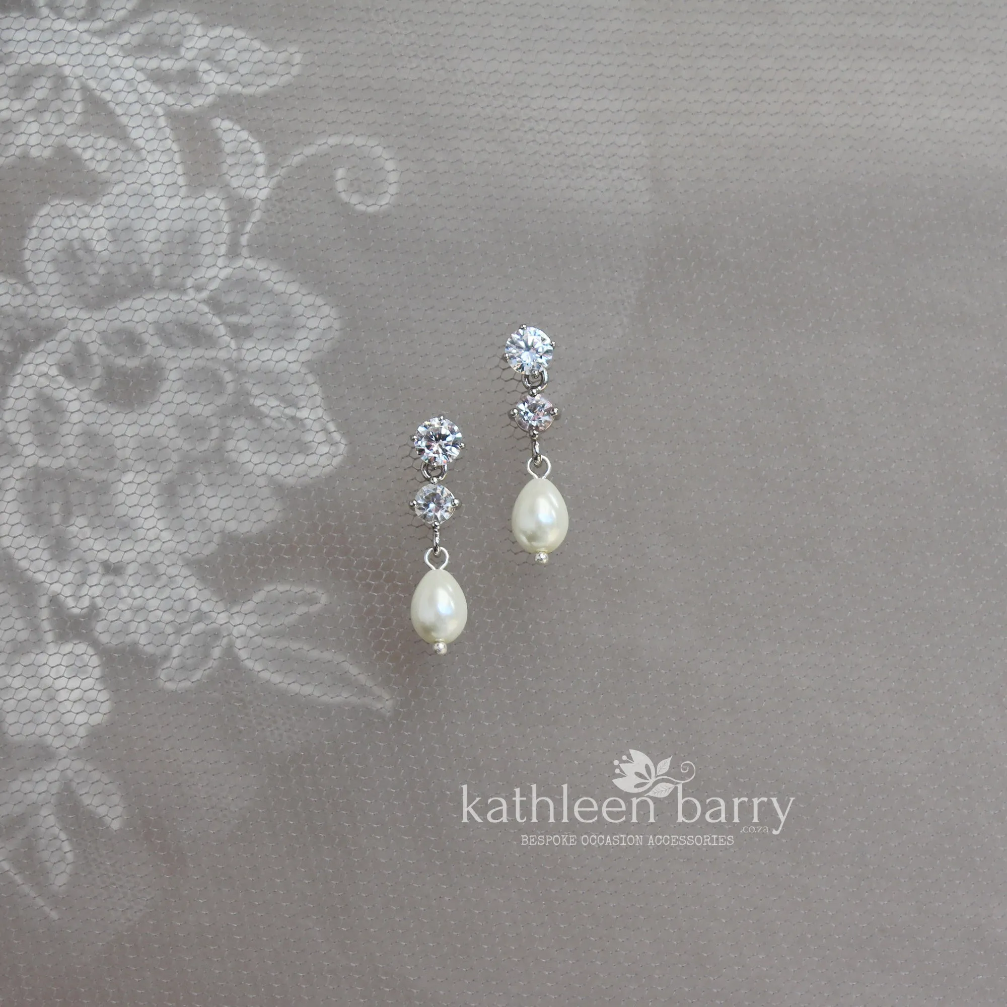 Hazel double Cubic Zirconia studs & pearl drop earrings and or necklace - Sterling silver   Nickel free