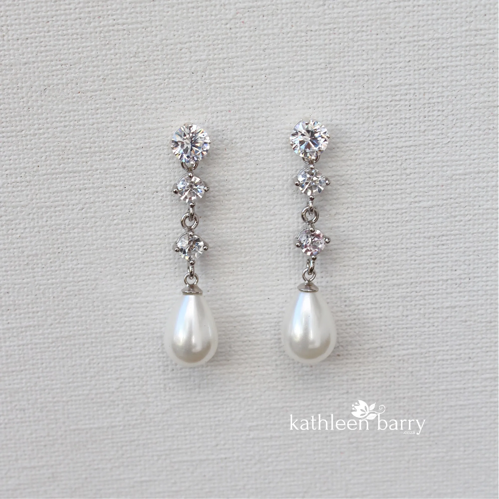 Hazel double Cubic Zirconia studs & pearl drop earrings and or necklace - Sterling silver   Nickel free