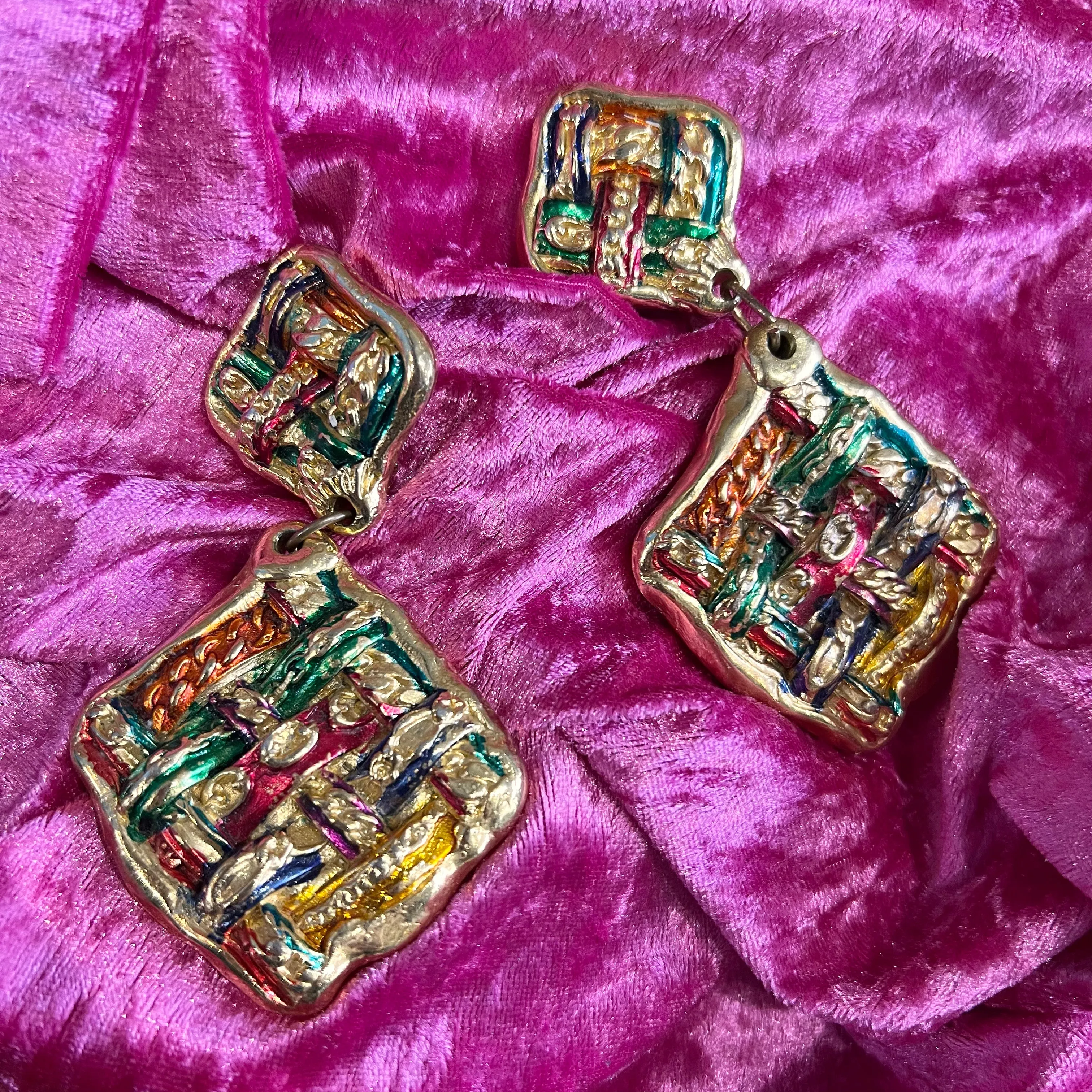Jacky De G chandelier earrings Multi colour Tartan Design