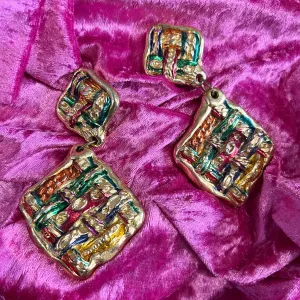Jacky De G chandelier earrings Multi colour Tartan Design