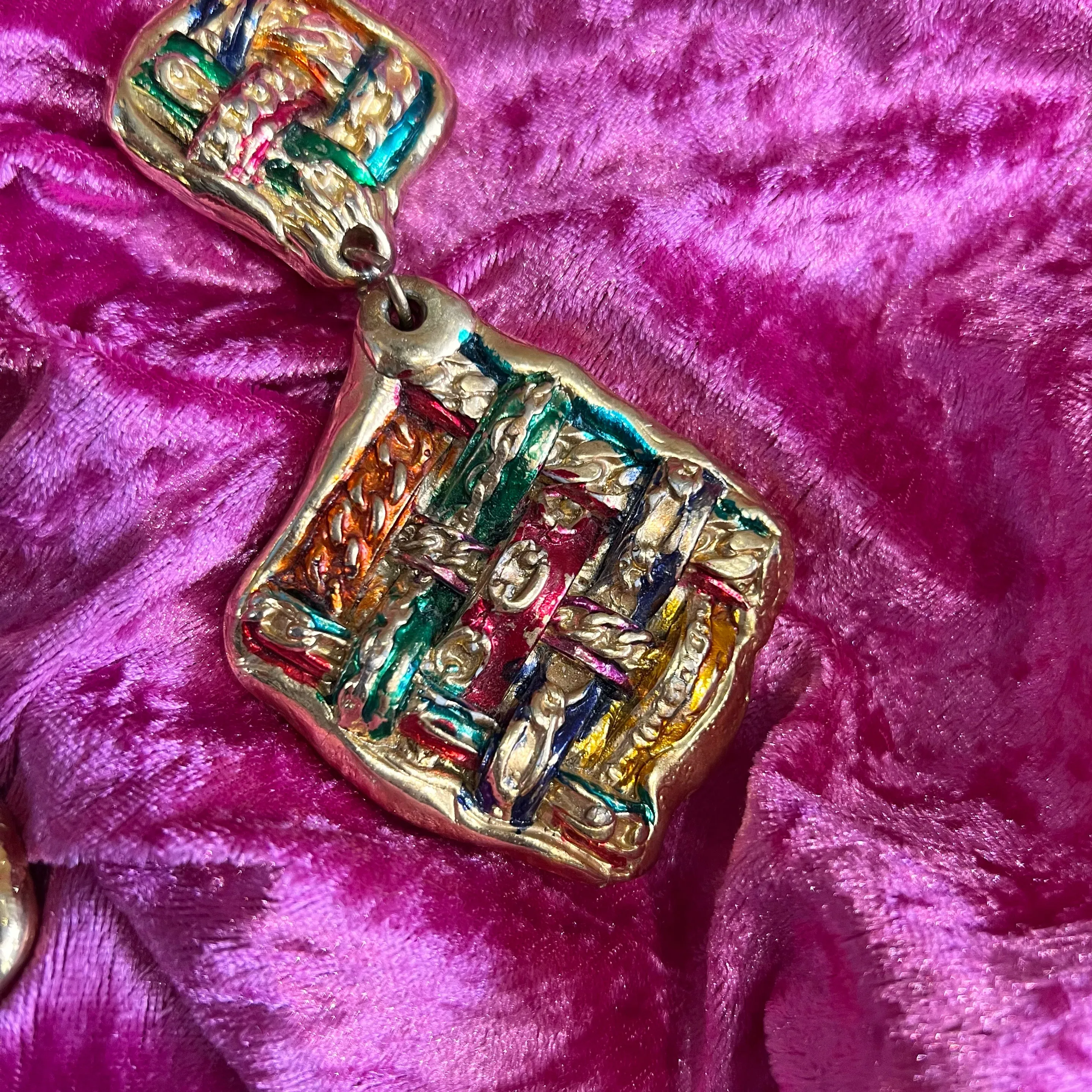 Jacky De G chandelier earrings Multi colour Tartan Design