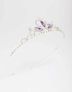 Kids Silver Lilac Diamante Tiara