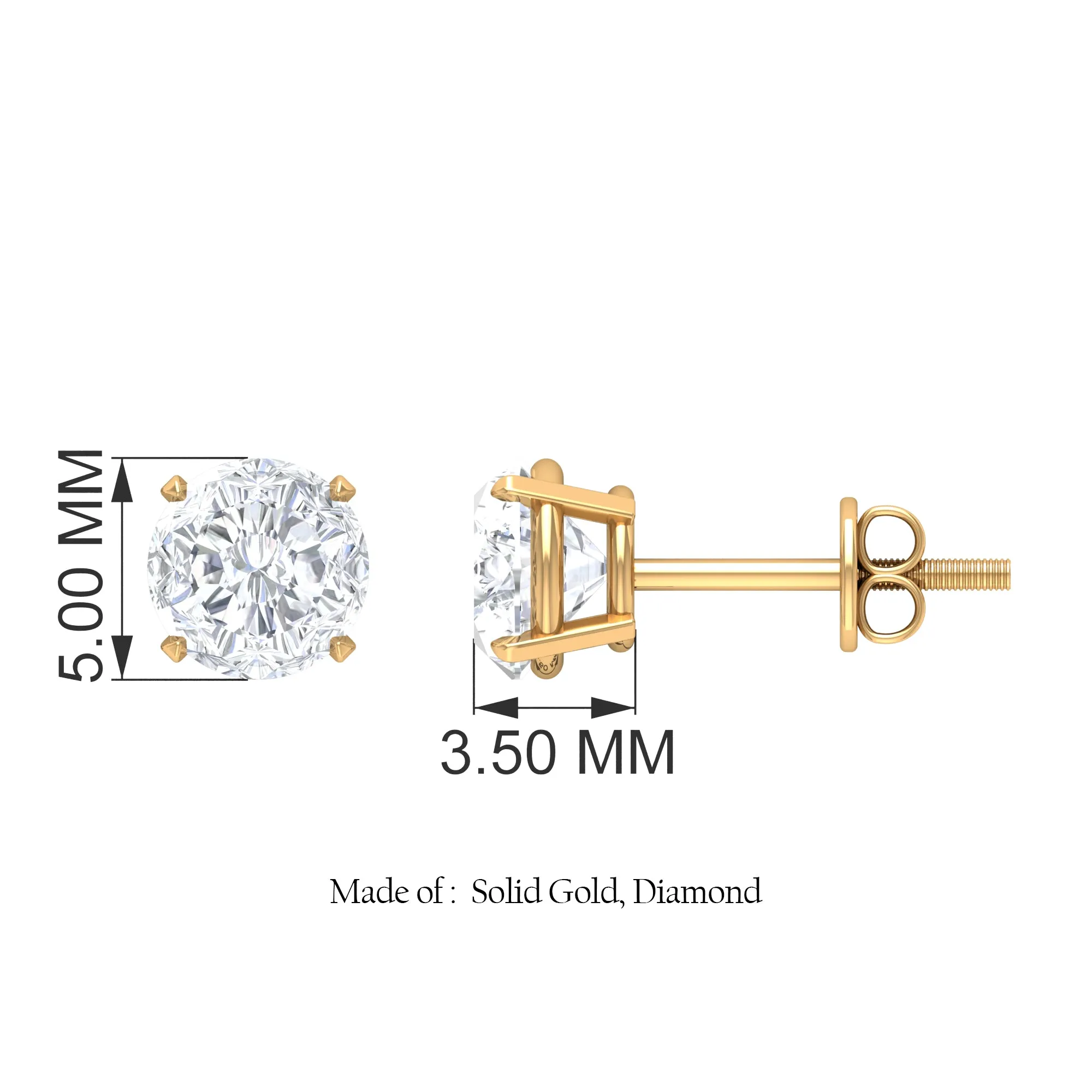 Lab Grown Diamond Solitaire Stud Earrings with Screw Back