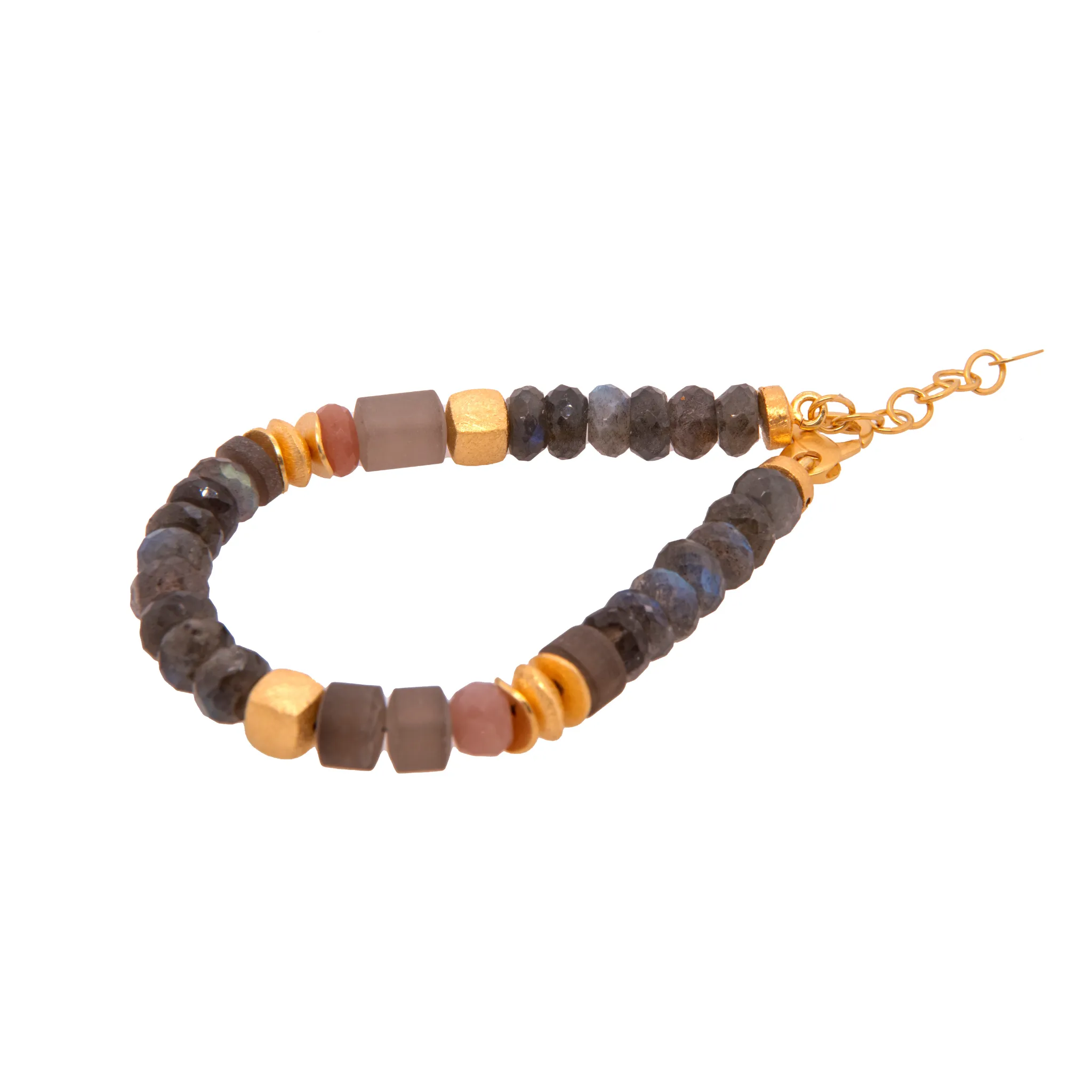 Labradorite, Moonstone & Smoky Quartz 8mm Bracelet 24K Fair Trade Gold Vermeil