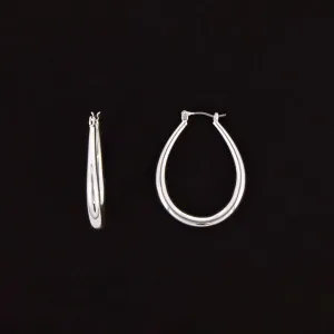 Ladies Silver Oval Hollow Hoop Earrings