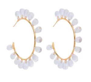 Large Hoop Earrings with Clear Quartz Beads