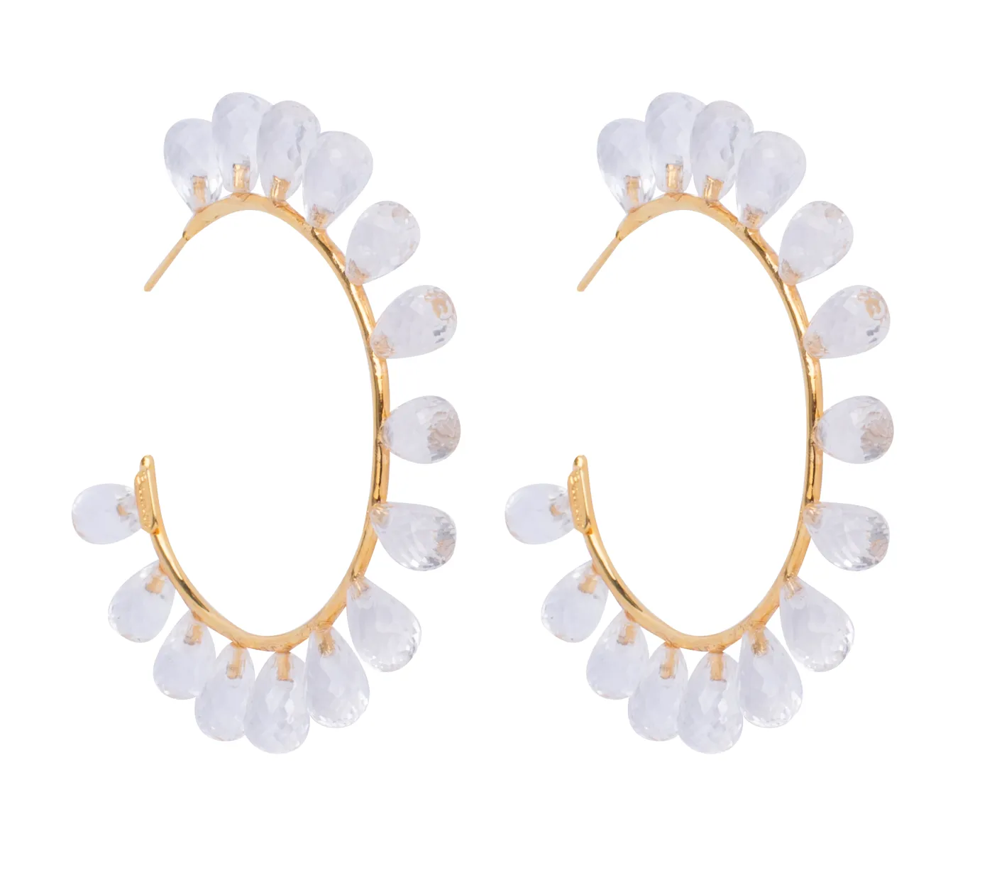 Large Hoop Earrings with Clear Quartz Beads