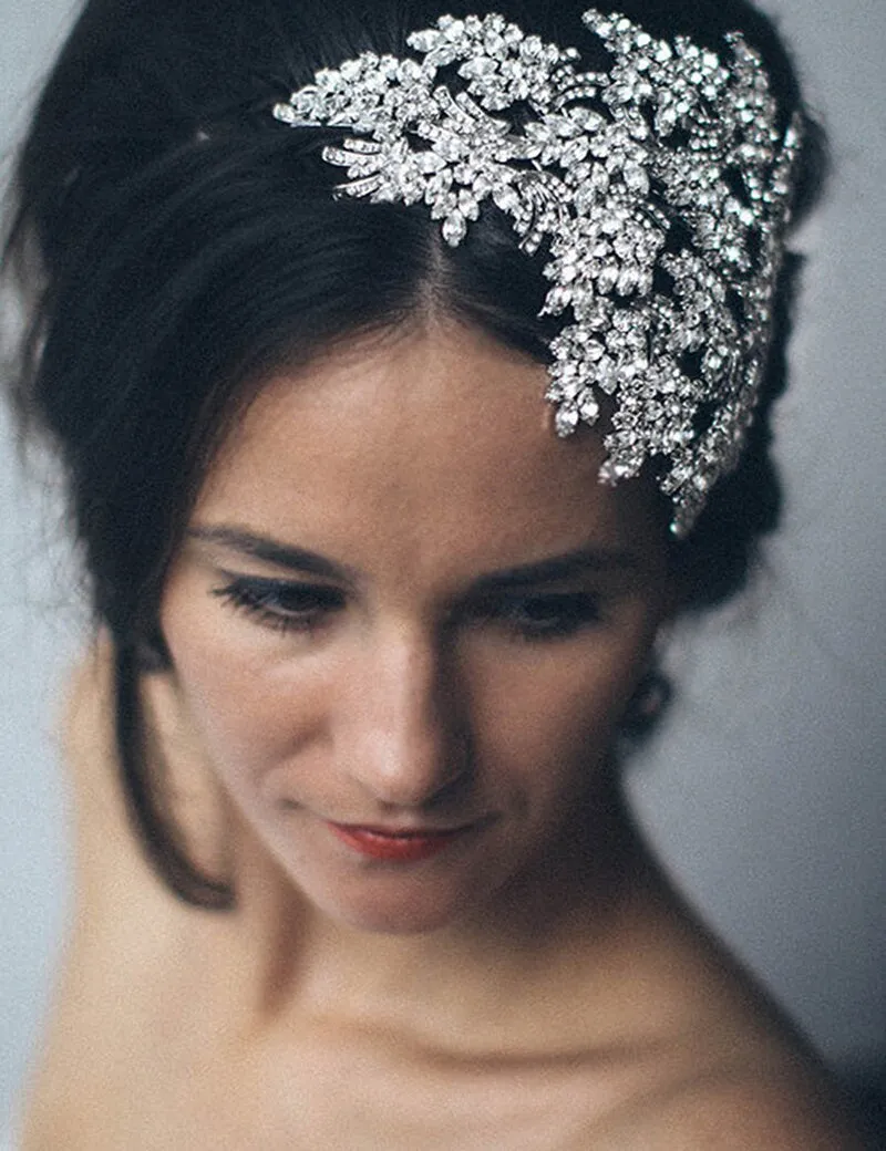 large Vintage couture inspired crystal tiara side hair piece