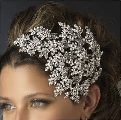 large Vintage couture inspired crystal tiara side hair piece