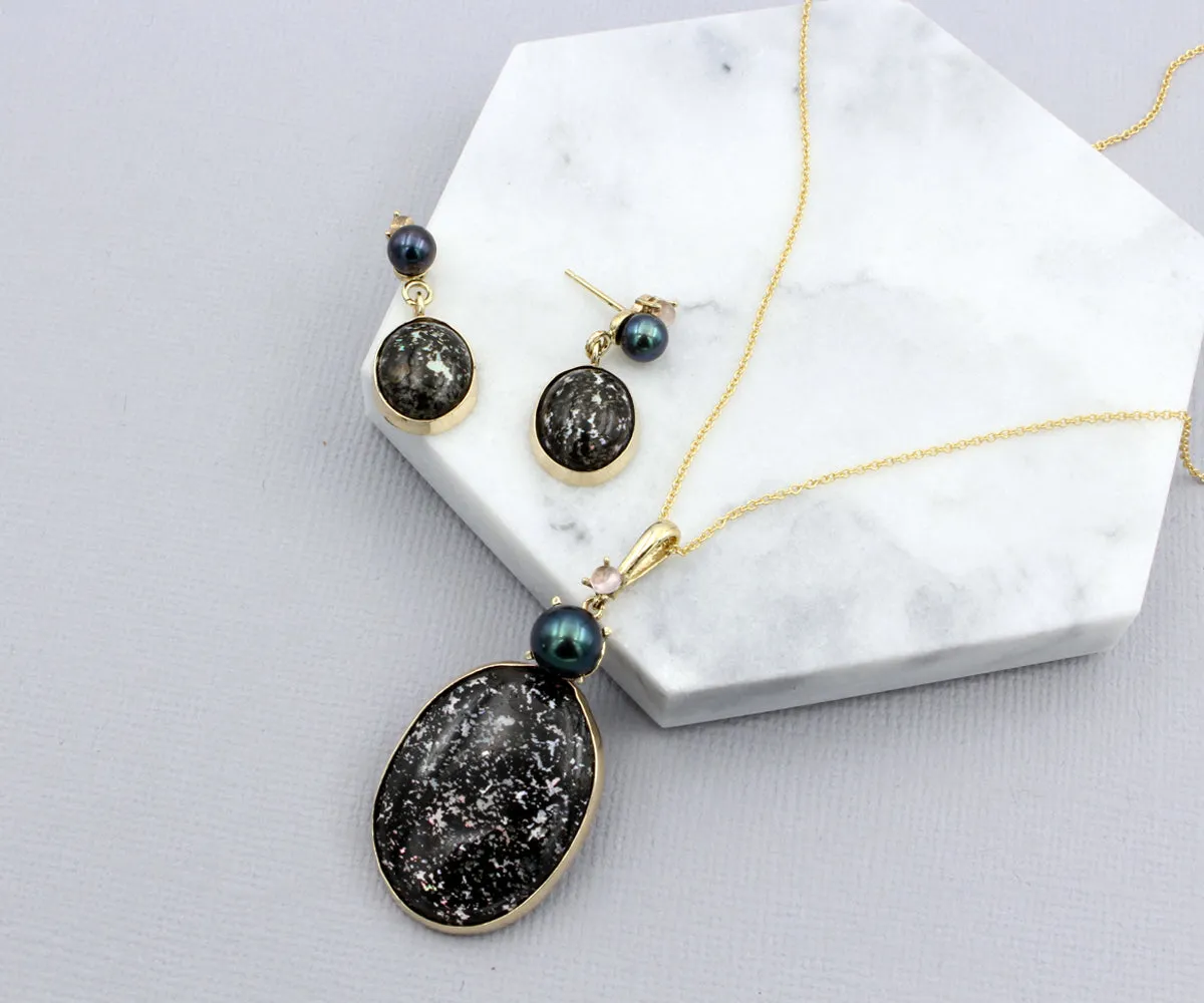 Leopard Opal and Pearl Gold Jewelry Set