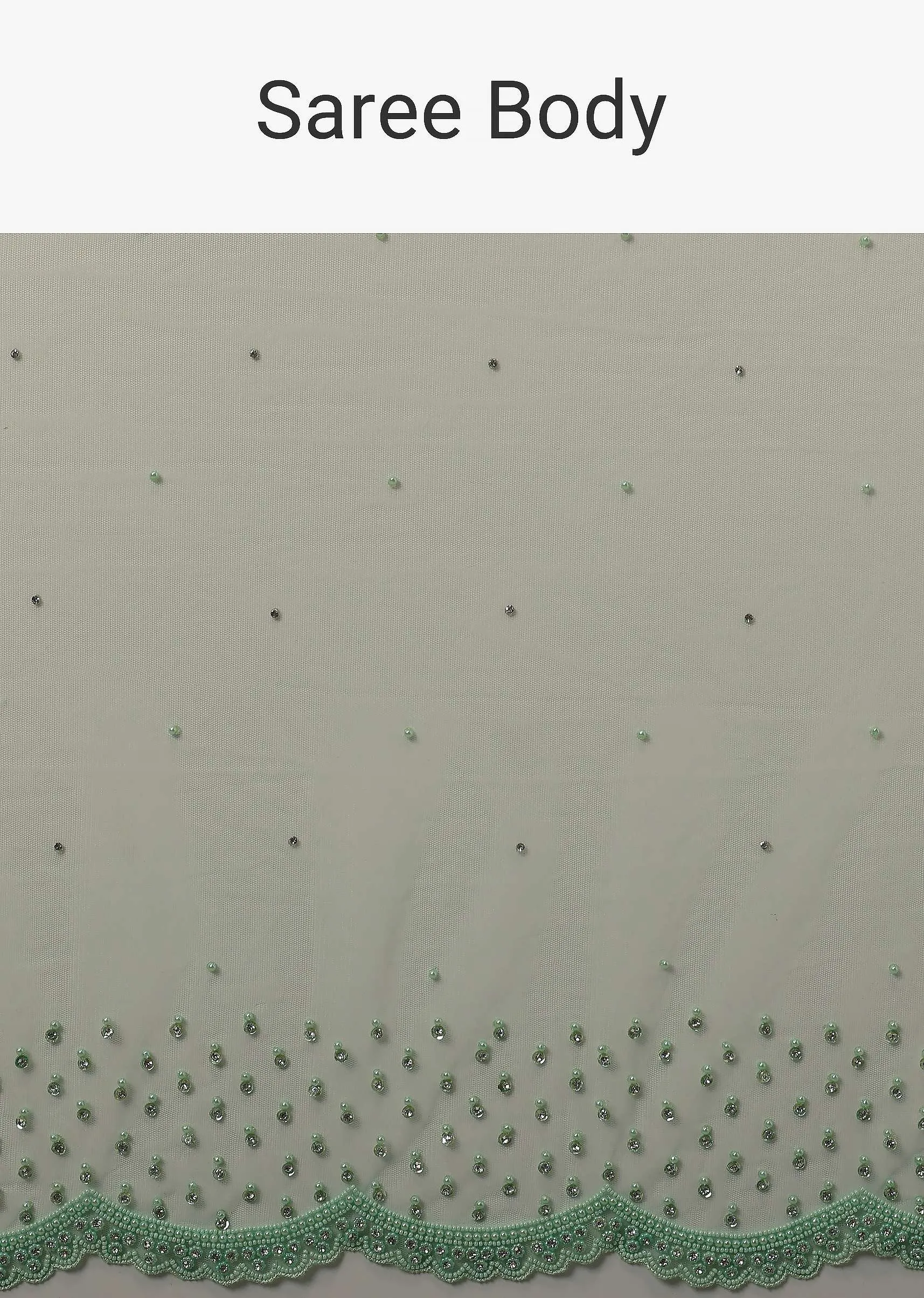 Light Green Stone And Beads Embellished Net Saree