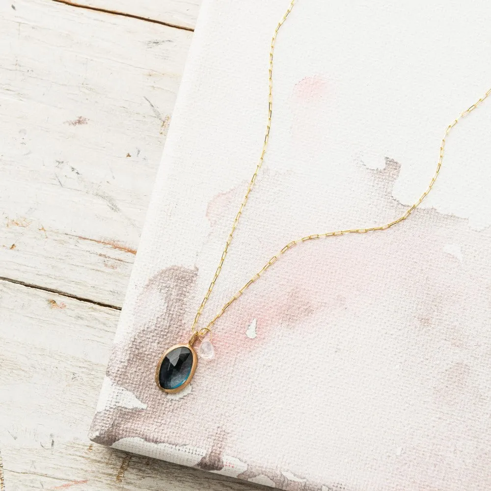 London Blue Topaz Necklace with Moonstone in 14k Gold