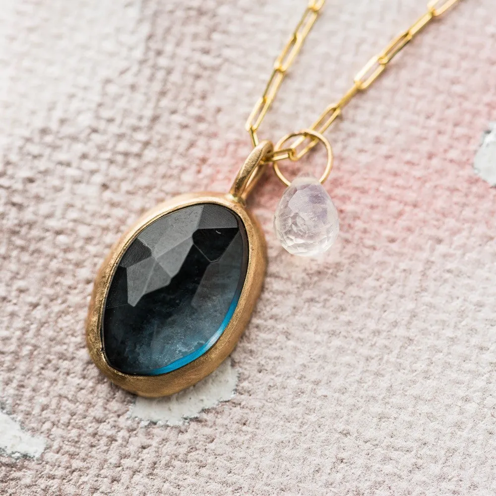 London Blue Topaz Necklace with Moonstone in 14k Gold