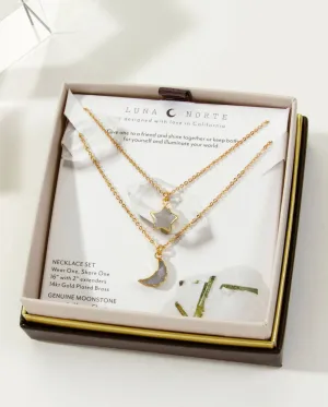 Luna Norte To the Moon and Back Best Friend Necklace Set- Moonstone