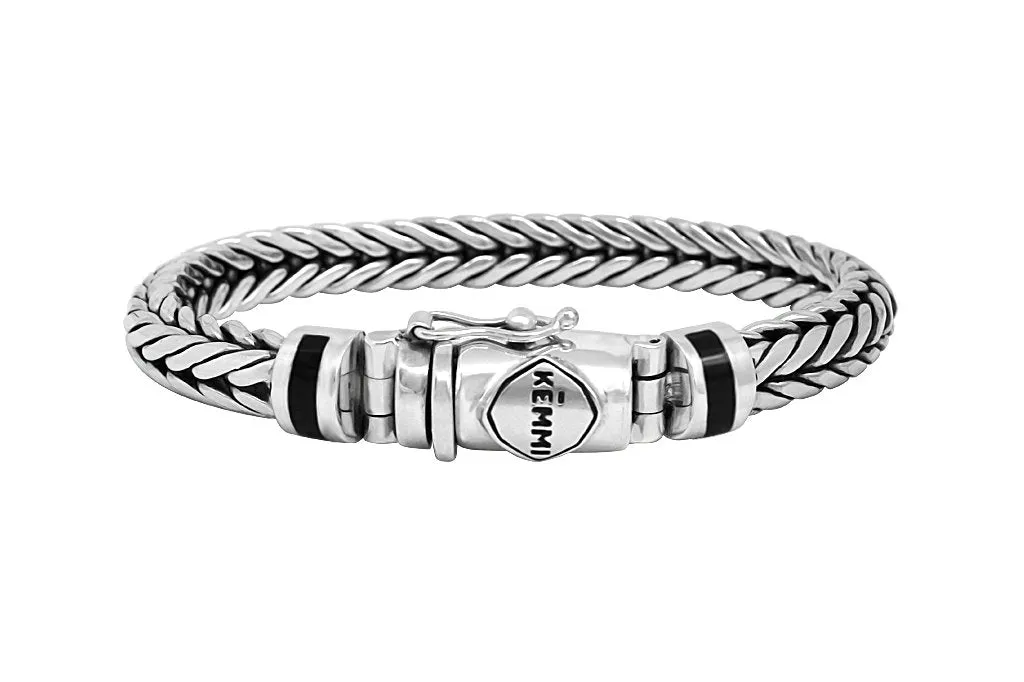 Men's Silver Wheat Black Onyx Bracelet