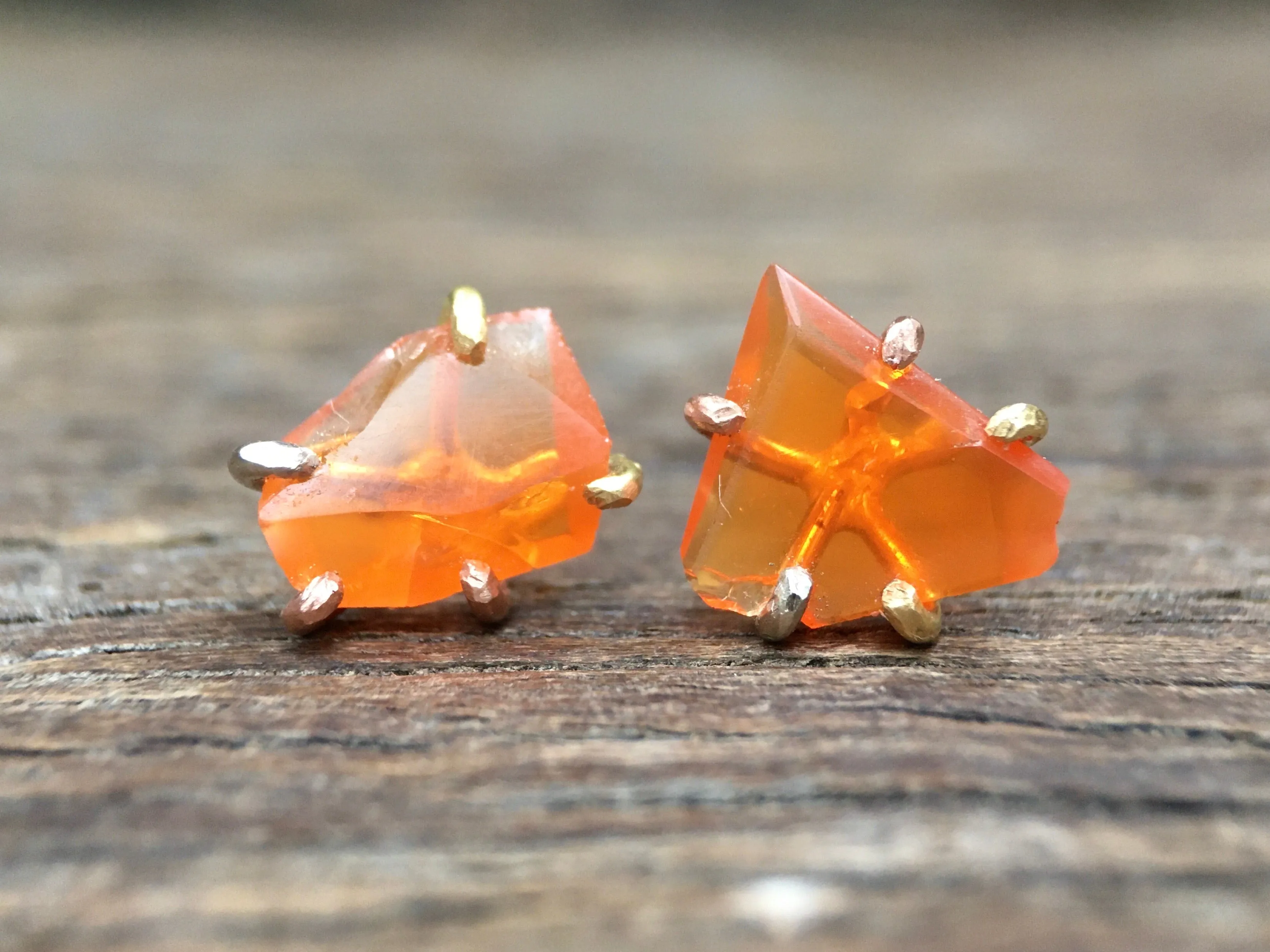 Mexican Fire Opal Gold Studs