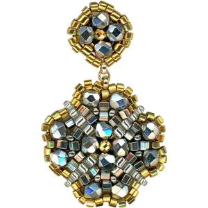MIGUEL ASES  PYRITE AND GOLD FLORAL SHAPED DROP EARRING