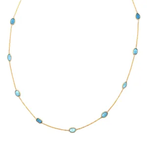 Mixed Aquamarine Channel Set Station Necklace
