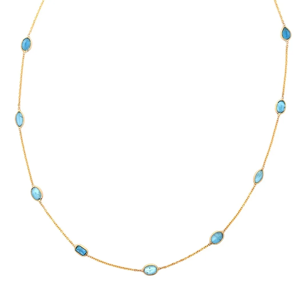 Mixed Aquamarine Channel Set Station Necklace