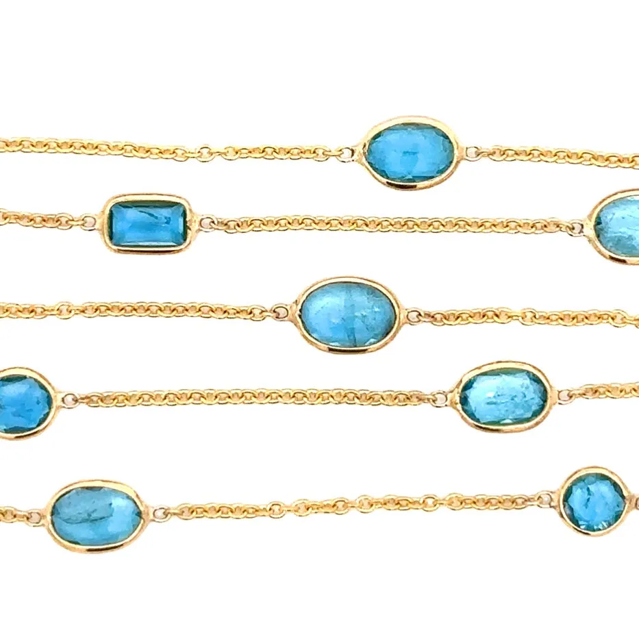 Mixed Aquamarine Channel Set Station Necklace