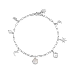 Moonstone & Freshwater Pearl Silver Link Bracelet - Moonlight