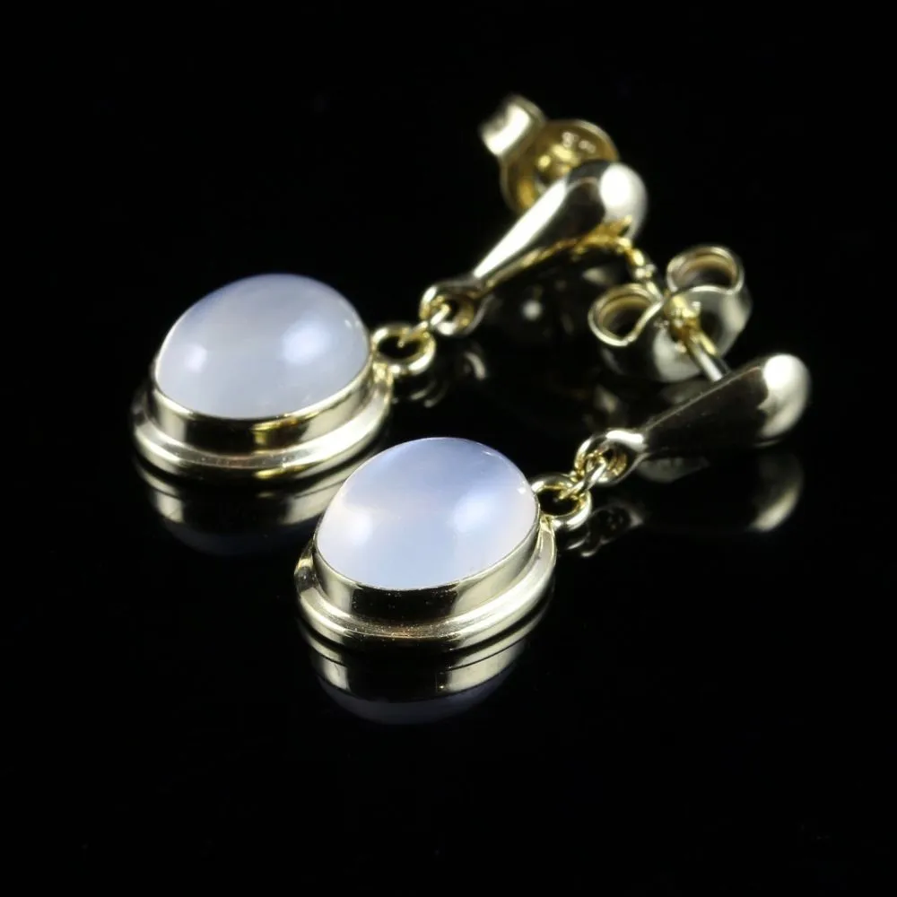 Moonstone Drop Earrings 9Ct Yellow Gold Lovely Moonstones