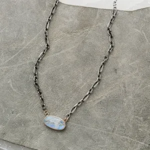 Moonstone East-West Oval Necklace on Alternating Cable Chain