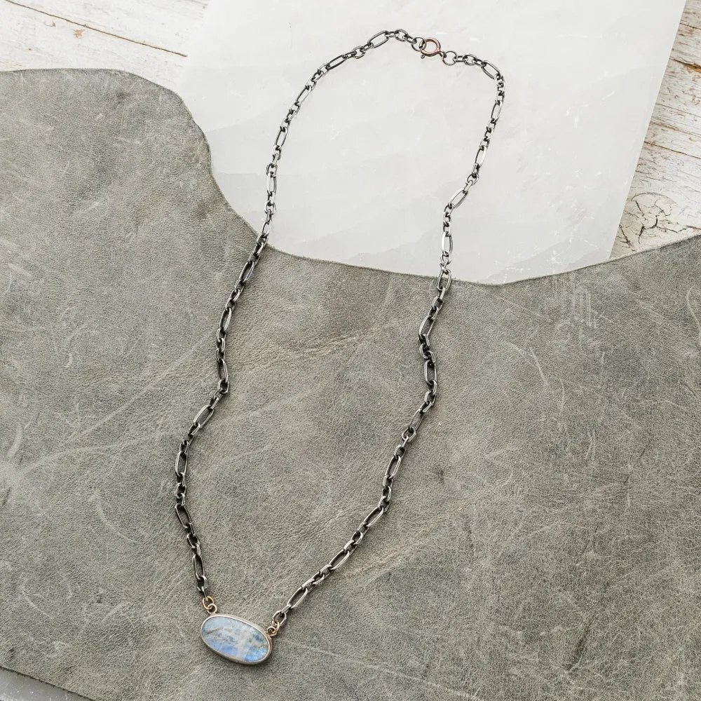 Moonstone East-West Oval Necklace on Alternating Cable Chain
