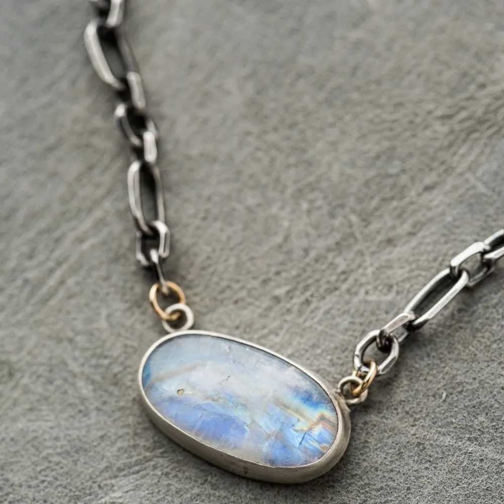 Moonstone East-West Oval Necklace on Alternating Cable Chain