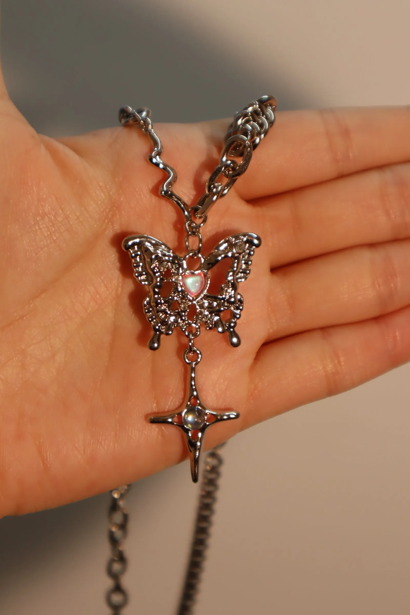 Moonstone Star Butterfly Necklace