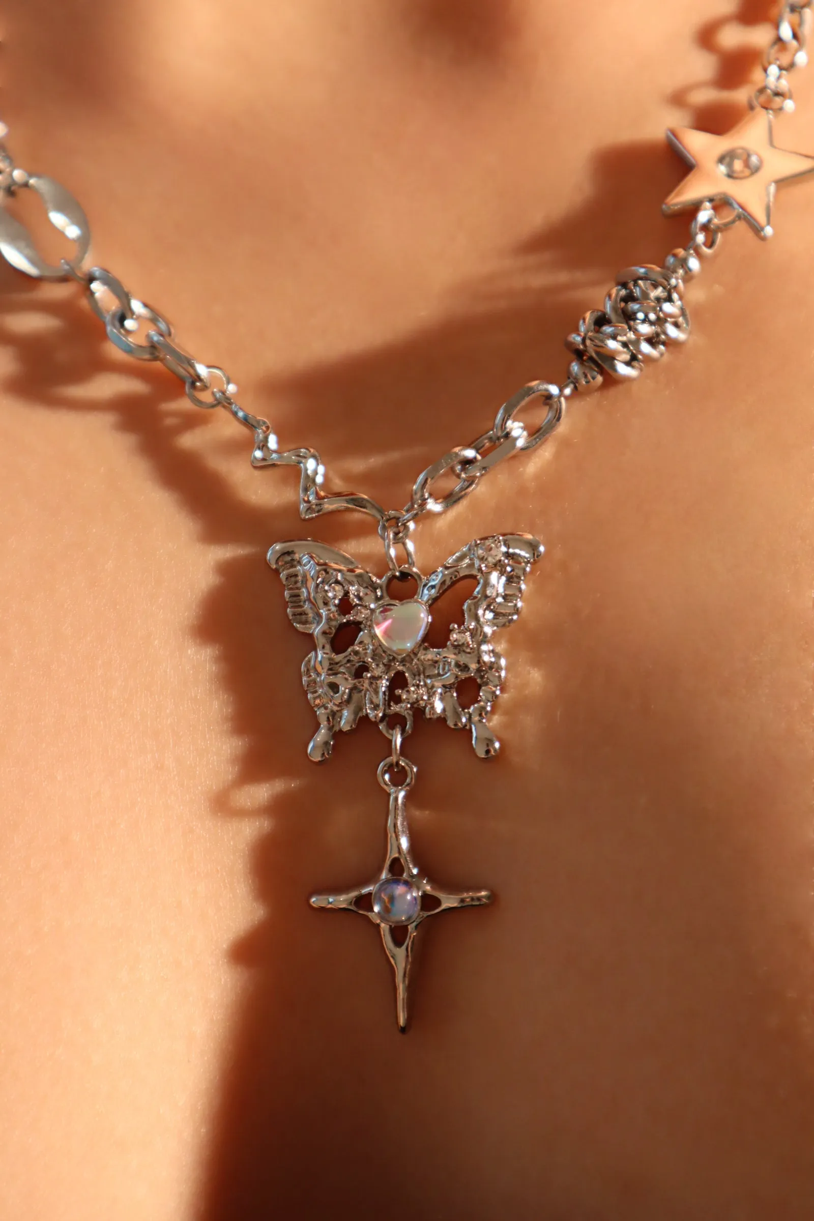 Moonstone Star Butterfly Necklace