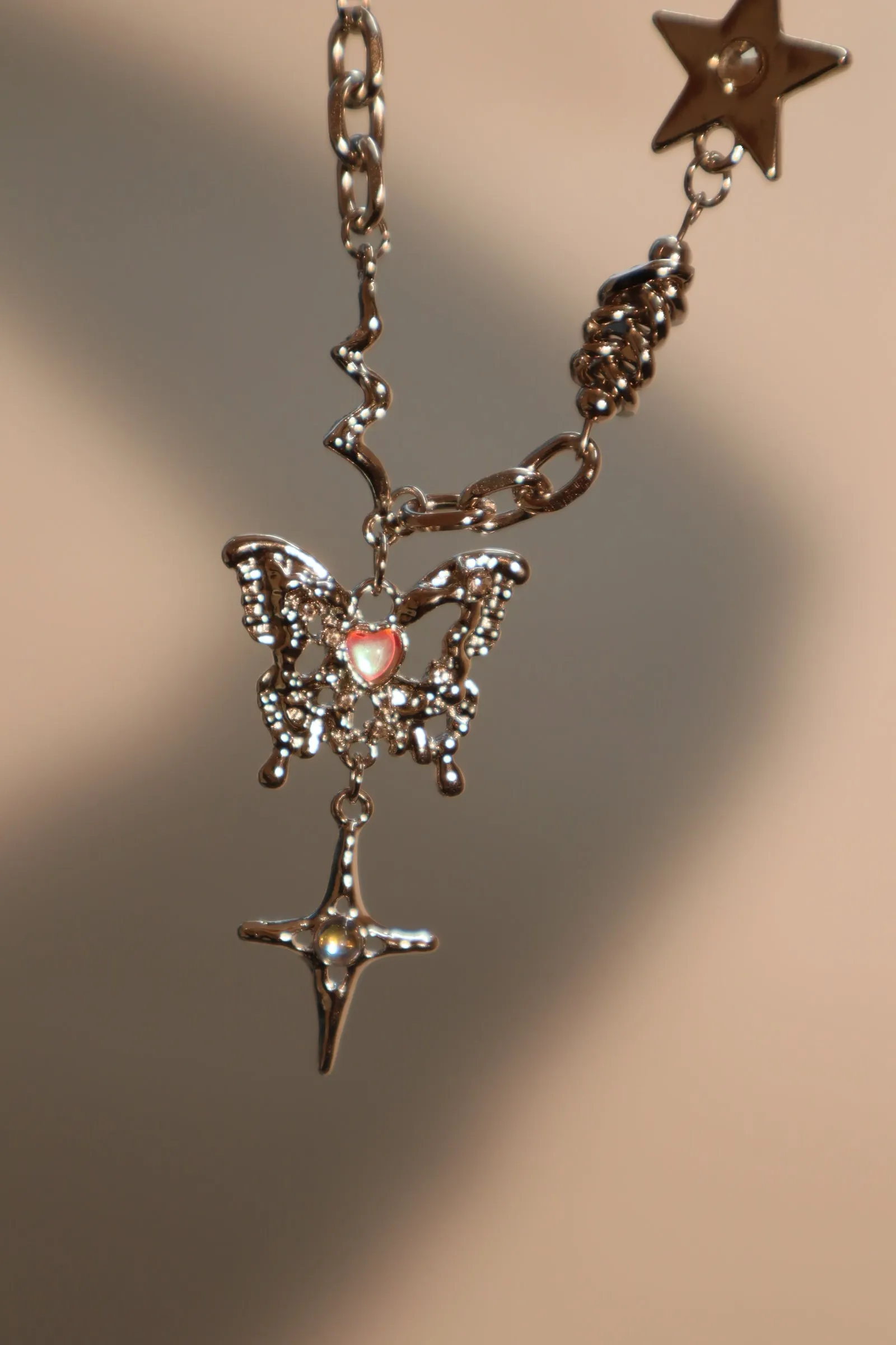 Moonstone Star Butterfly Necklace