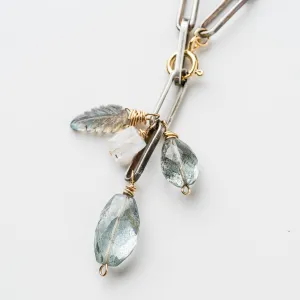 Moss Aquamarine Cluster Necklace on Box Paperclip Chain