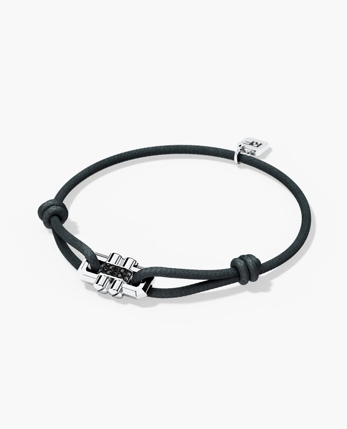 MOSS Cord Bracelet with Gold Charm & 0.12ct Black Diamonds