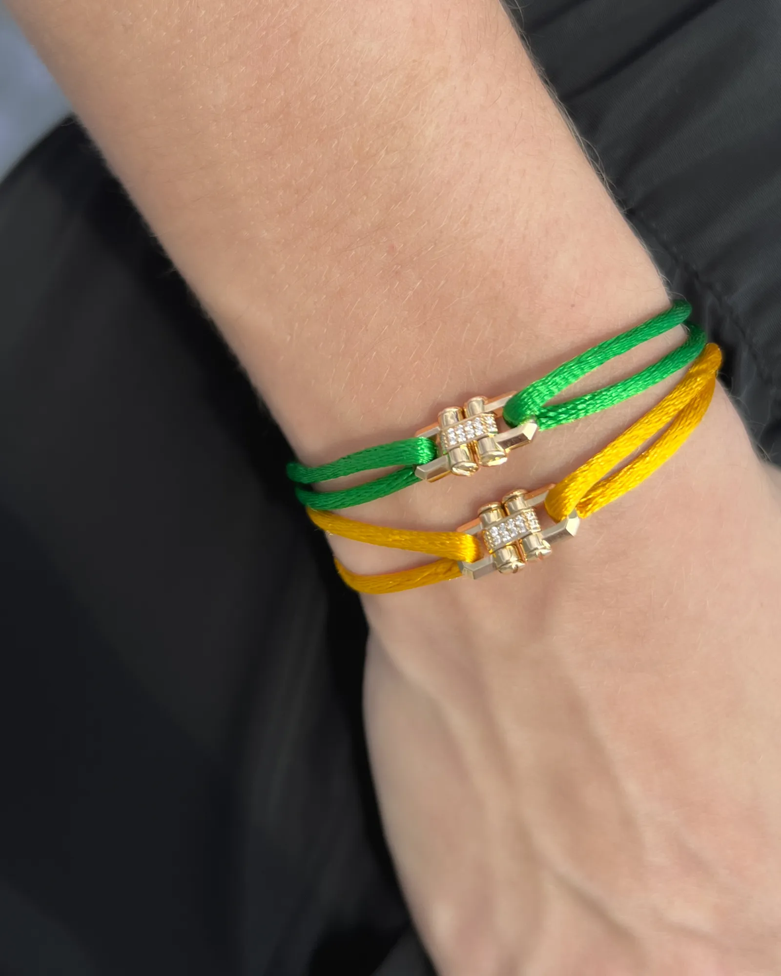 MOSS Cord Bracelet with Gold Charm & 0.12ct Black Diamonds