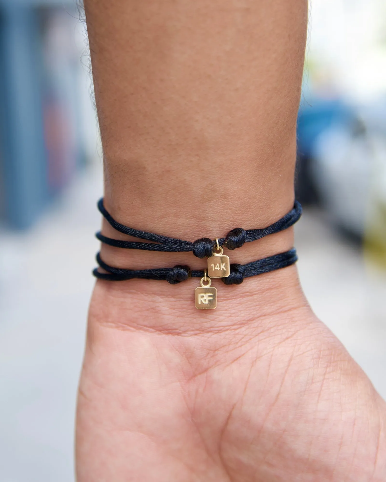 MOSS Cord Bracelet with Gold Charm & 0.12ct Black Diamonds