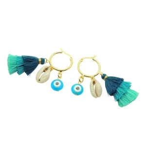 Multicolour Trio Tassel Charm Hoop Earrings